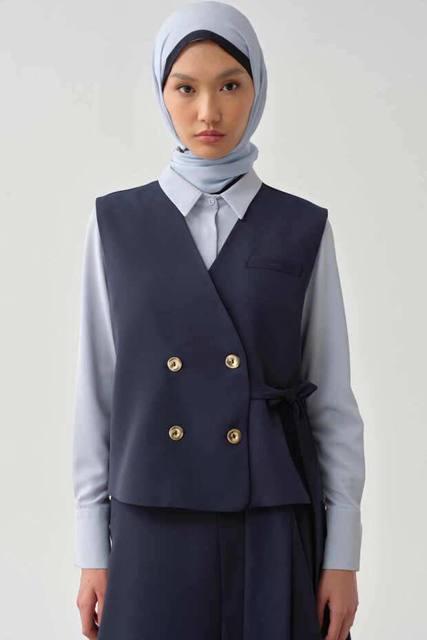 Kruvaze Mini Yelek - Lacivert - 5