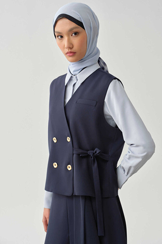 Kruvaze Mini Yelek - Lacivert - 6