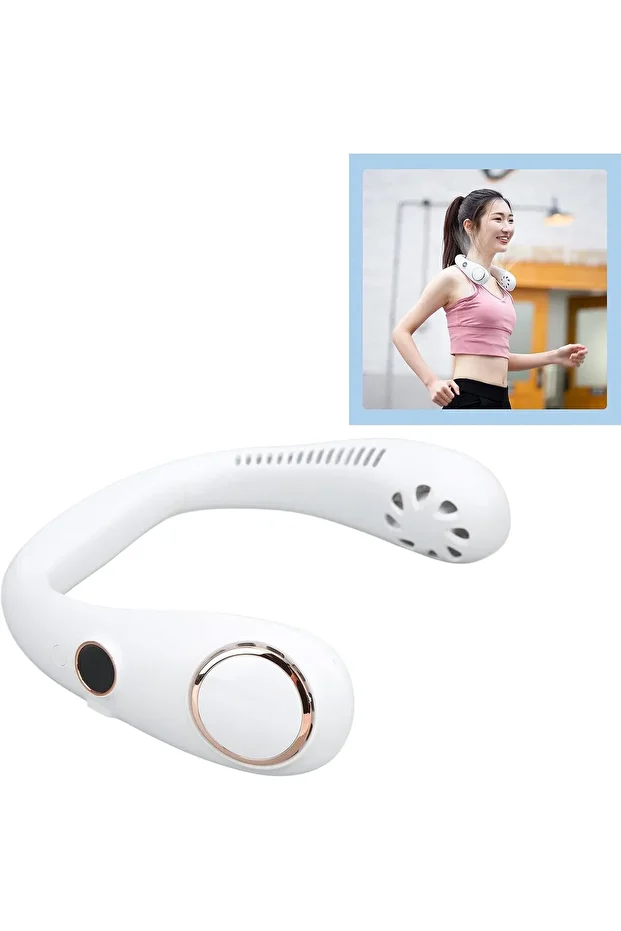 BOYUNA TAKILAN FAN MİNİ KLİMA SERİNLETİCİ VANTİLATÖR LED EKRANLI 3 SEVİYE ŞARJLI BOYUNLUK FAN - 8