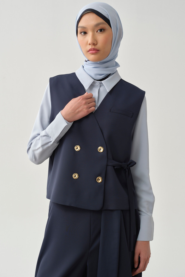 Kruvaze Mini Yelek - Lacivert - 1