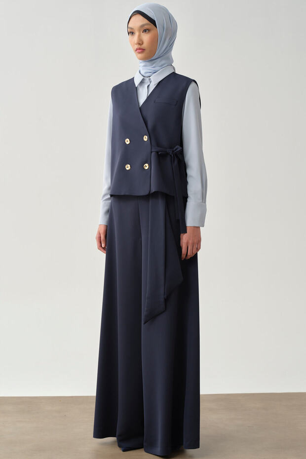 Kruvaze Mini Yelek - Lacivert - 4