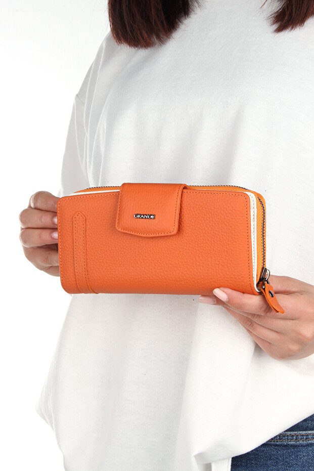 100% Genuine Leather Wallet Turkish for'Real Leather Wallet' in Turkish) Turuncu (Turkish for'Orange')