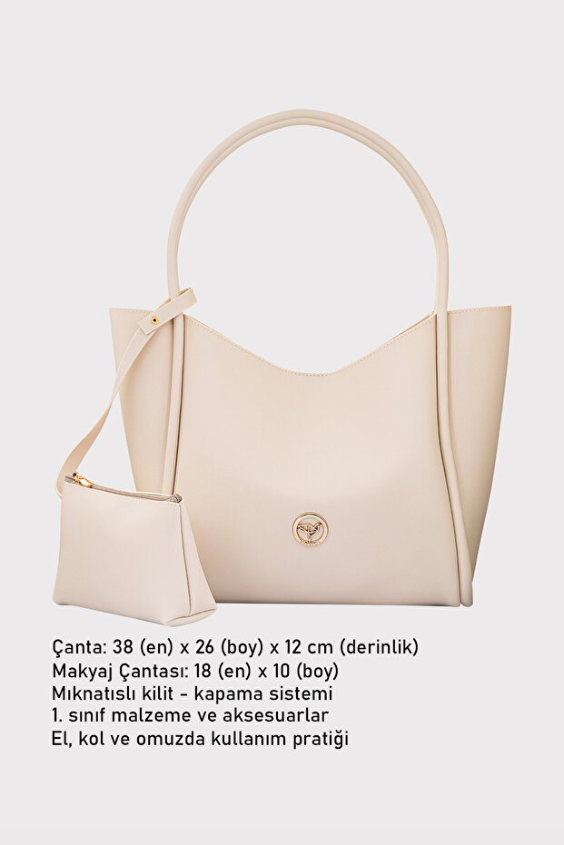 Women's Beige Shoulder and Shoulder Bag with Wide Compartment Magnet Closure with Athens Puppy Wallet