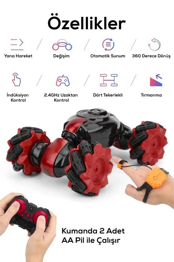 El Sensörü Ile Hareket Eden Akıllı Robot Araba Kırmızı - 5