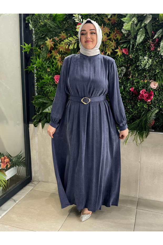 İPEK KUPRA MAVİ ELBİSE - 3