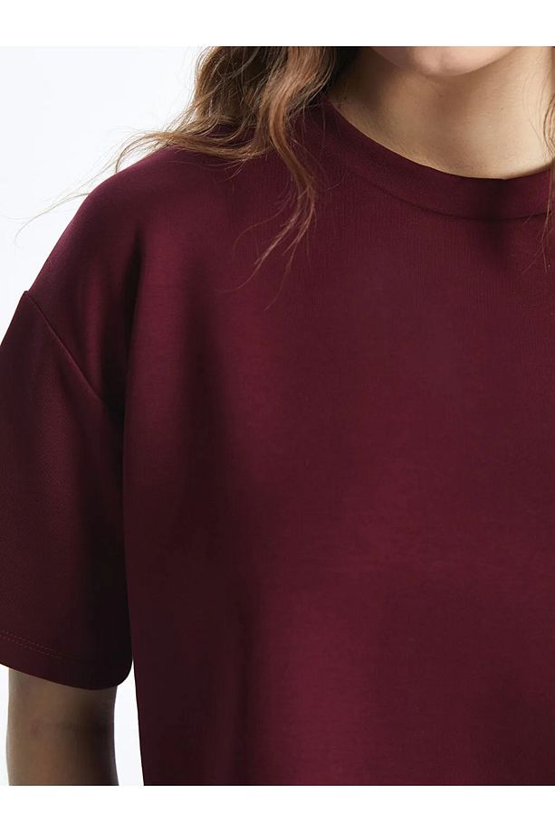 XSIDE Bej Bisiklet Yaka Oversize Kadın Tişört - 2
