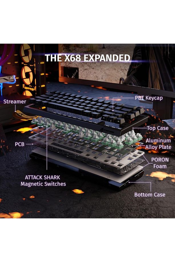 Attack Shark X68HE Rapid Trigger 0.125ms Manyatik Switch RGB App Uygulamalı Gaming Oyuncu Klavye - 8