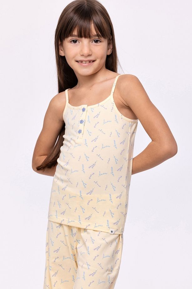 10-16 Yaş Kız Çocuk Pijama-Tpb - 932-Çiçek Baskılı Ekru - 5