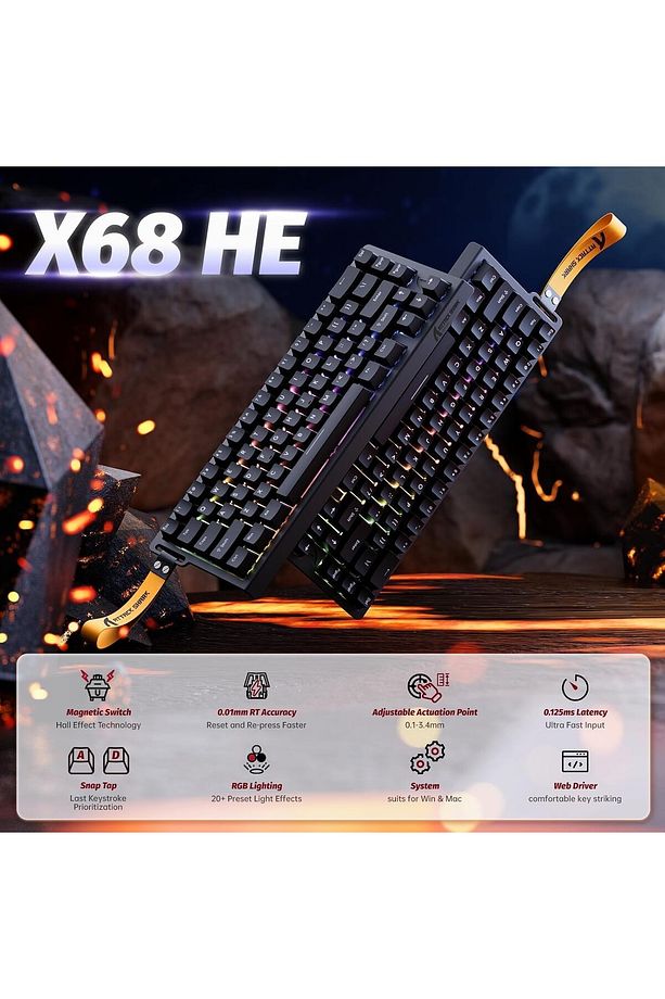 Attack Shark X68HE Rapid Trigger 0.125ms Manyatik Switch RGB App Uygulamalı Gaming Oyuncu Klavye - 2