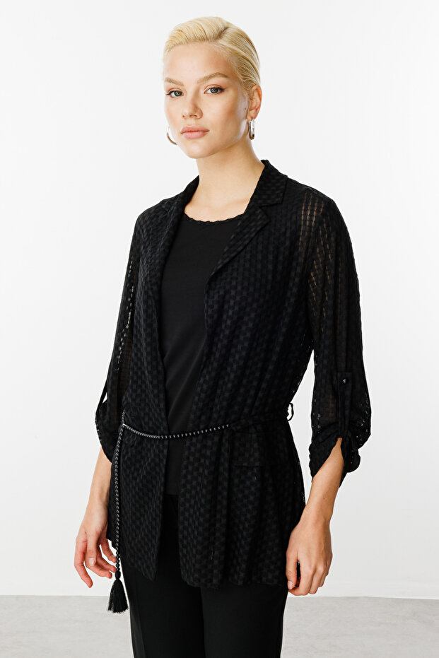 سترة منقوشة ذاتيًا مع قميص داخلي - 2