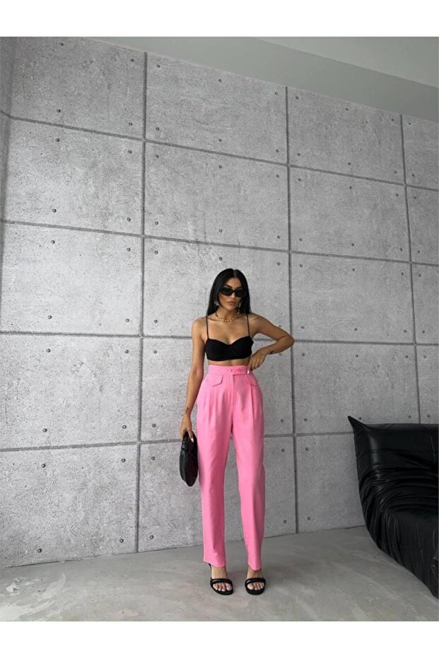 Pants closed pocket 3 button detail - pink