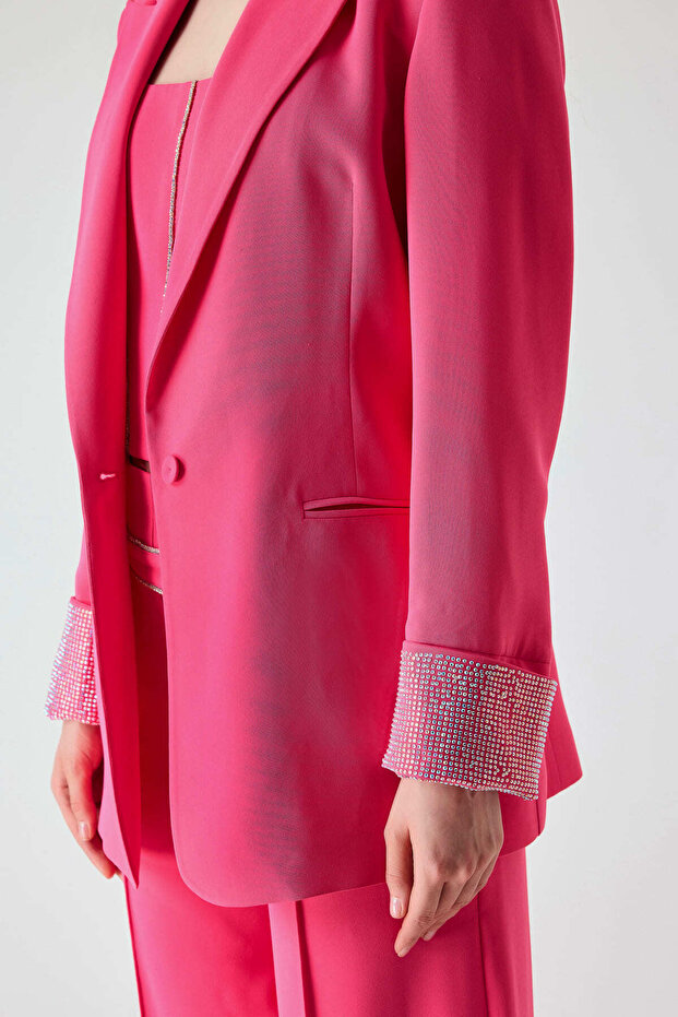 Taş detaylı tek düğmeli ceket - 4