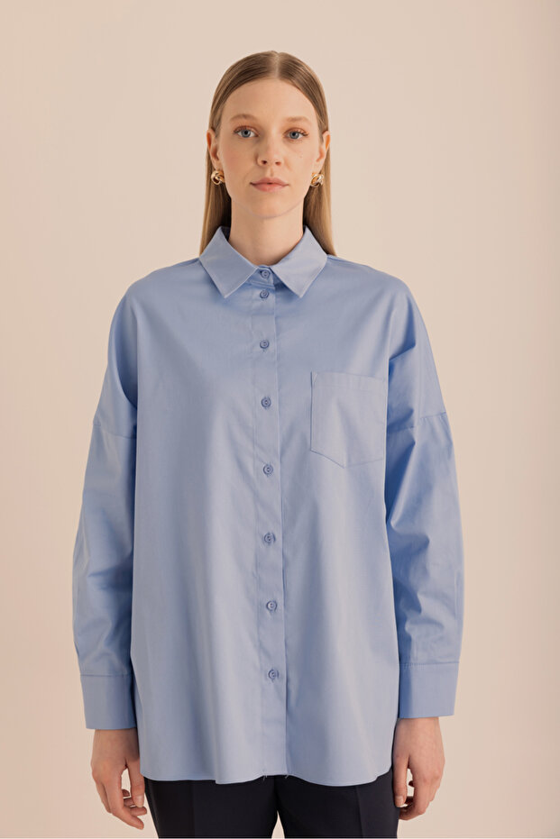 Açık Mavi Cotton Gömlek - 5