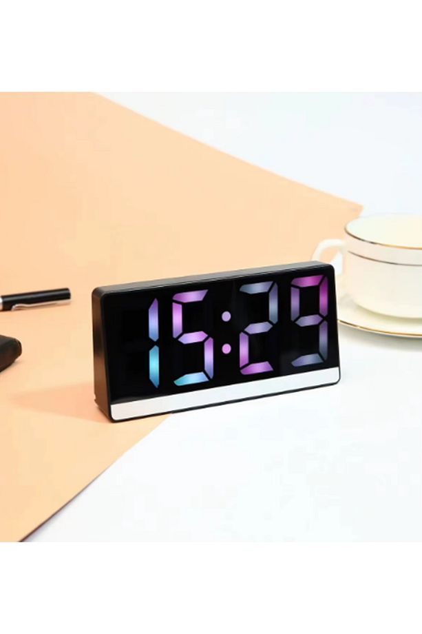 Sr2205 RGB Rakamlı Dijital Masa Saati Titreşim Sensörlü Alarm/Takvim/Termometre/Çalar Saat - 3