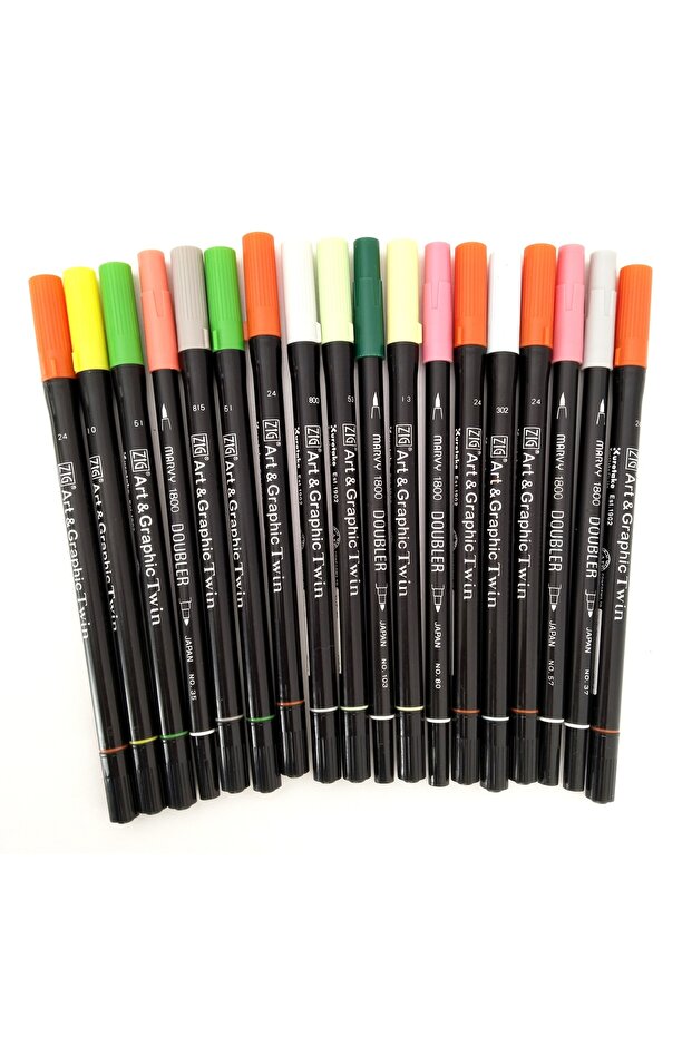 Zig Art&Graphic Twin Tut-80 and Marvy Brush Pen Set-18 Pcs Set