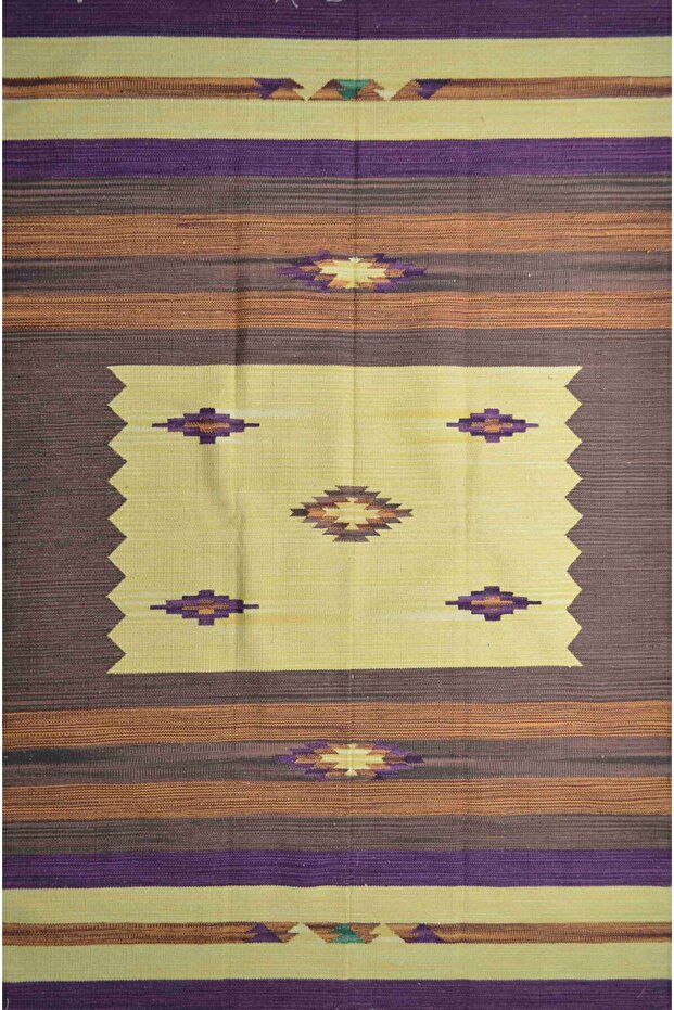 Ethnic Patterned Hand-Woven Cotton Rug (140X200 Cm, 2,8 m²)