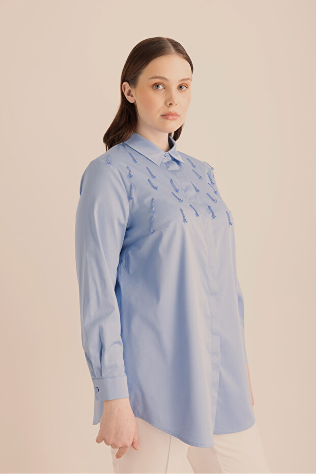 İşlemeli Cotton Gömlek - 4