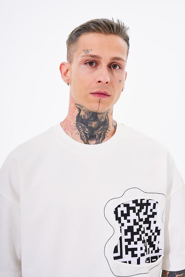 Erkek Dama Patch Oversize Ekru Tişört - 2