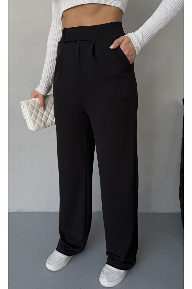 Flared Leg Ribbed High Waist Compression Trousers