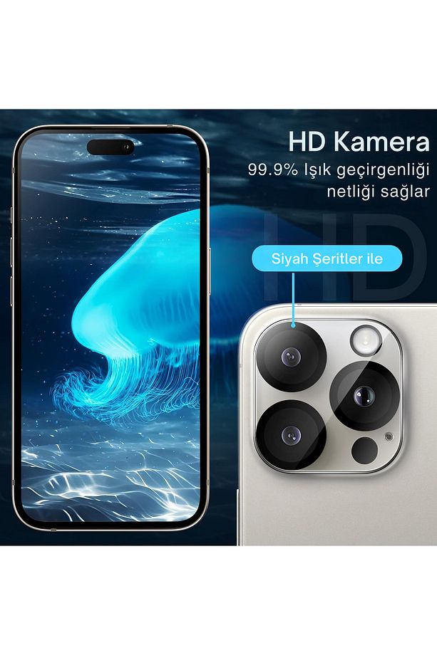 (TAM LENS) iPhone 16 Pro Max / 16 Pro Uyumlu Tek Parça Tam Kapatan Kamera Lens ve Yüzey Koruyucu - 3