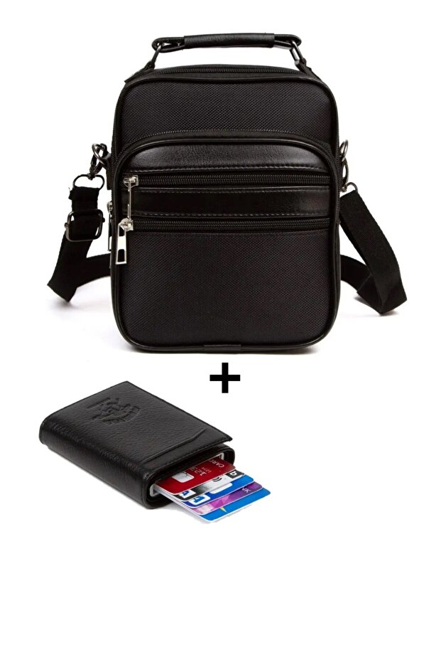Men's Black Daily Shoulder Handbag and Mechanism Wallet New053