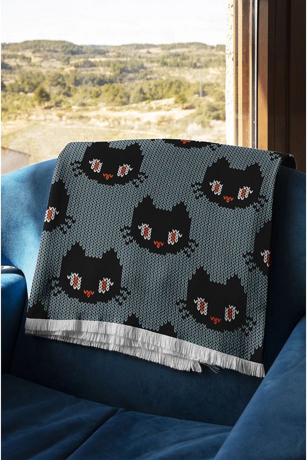Siyah Kedi Desenli Dayanıklı Polyester Kumaş/ Döşemelik, Çanta, Minder ve Örtü Kullanımına Uygun 1 M - 5