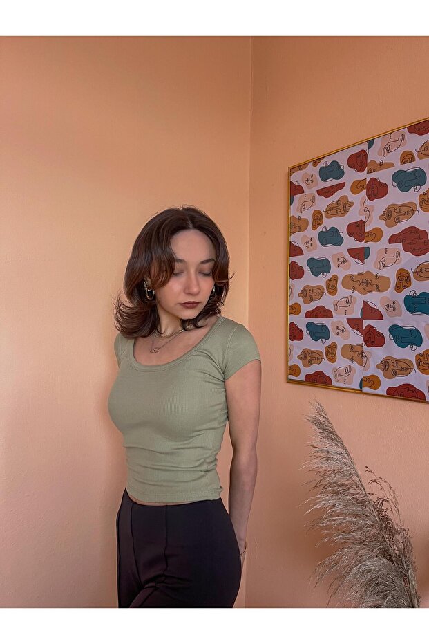 Kısa Kollu Crop Tshirt - 1