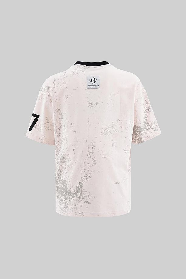 Erkek All Over Printed And Contrast Collar Oversize Açık Pembe Tişört - 3
