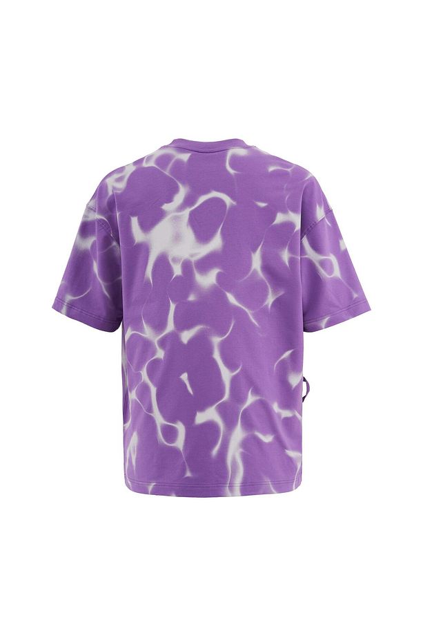 Erkek All Over Abstract Pattern Printed Oversize Mor Tişört - 4