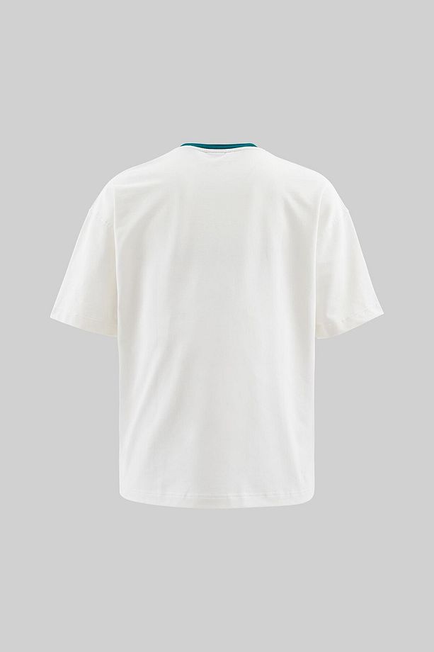 Erkek Colored And Technical Embroidered Oversize Ekru Tişört - 3