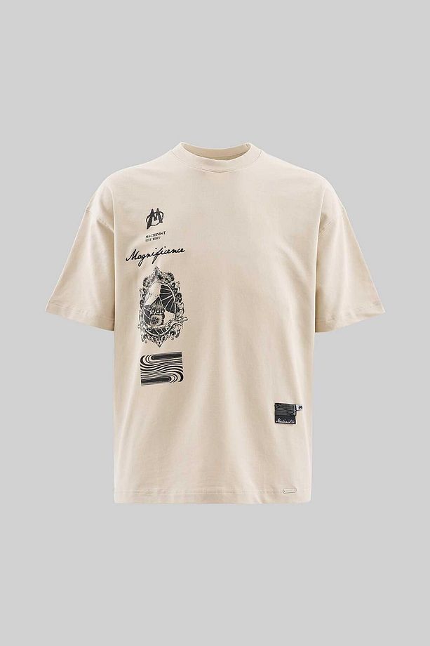 Erkek Baroque Style Painting Printed Oversize Soft Bej Tişört - 2