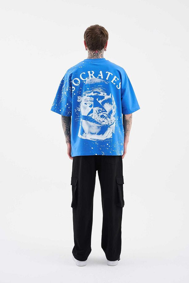 Erkek Philosophers Oversize Soft Mavi Tişört - 7