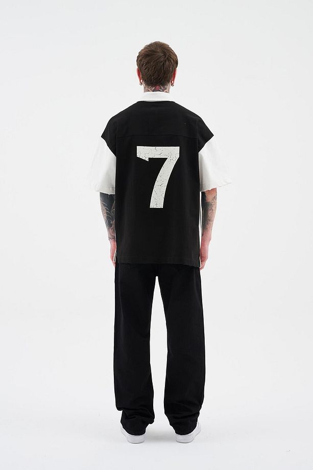 Erkek Printed And Yıkamalı Polo Oversize Ekru Tişört - 8