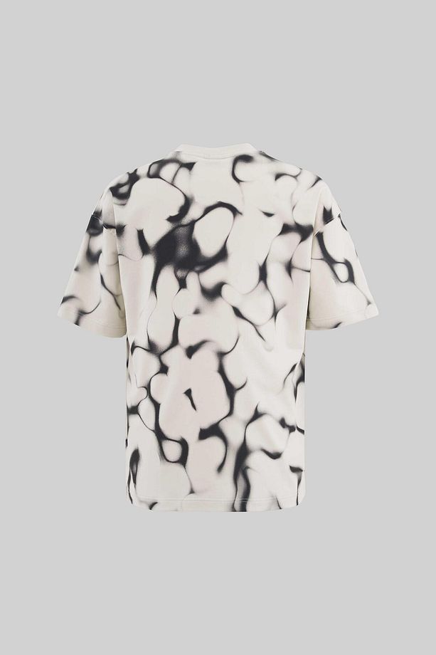 Erkek All Over Abstract Pattern Printed Oversize Uzay Grisi Tişört - 4