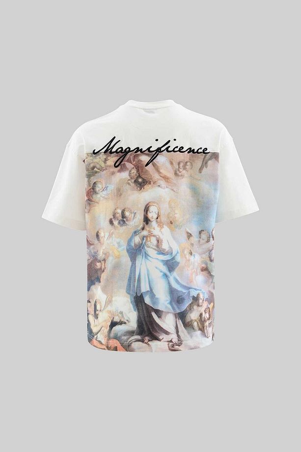 Erkek Baroque Style Painting Printed Oversize Ekru Tişört - 1