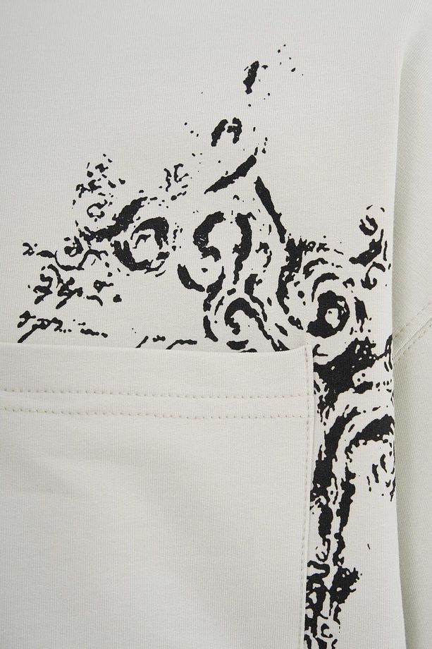 Erkek Label And Print Pocket Oversize Uzay Grisi Tişört - 2