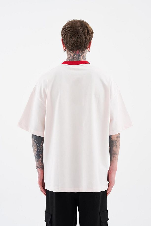 Erkek Color Gradient Embroidered Oversize Açık Pembe Tişört - 6