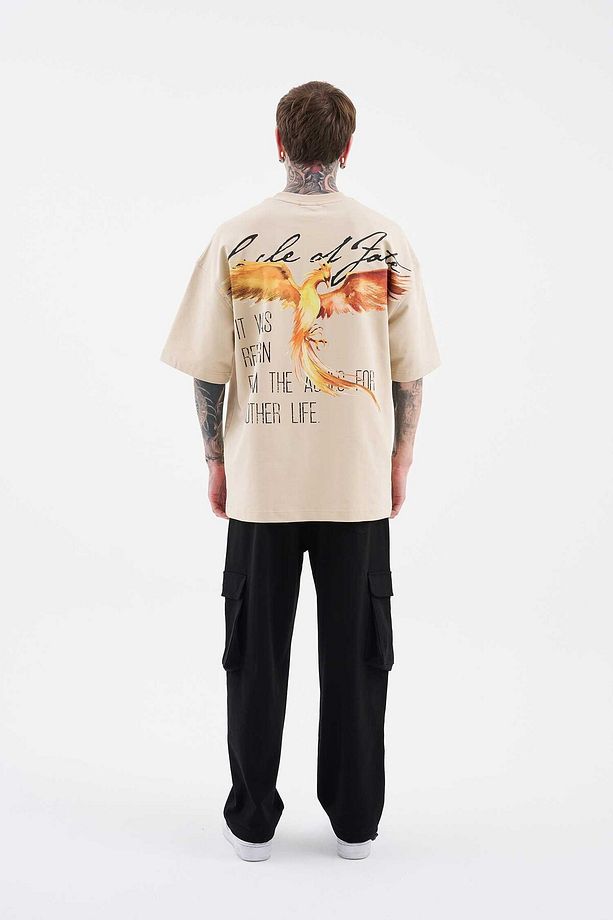 Erkek Anka Printed Oversize Soft Bej Tişört - 6