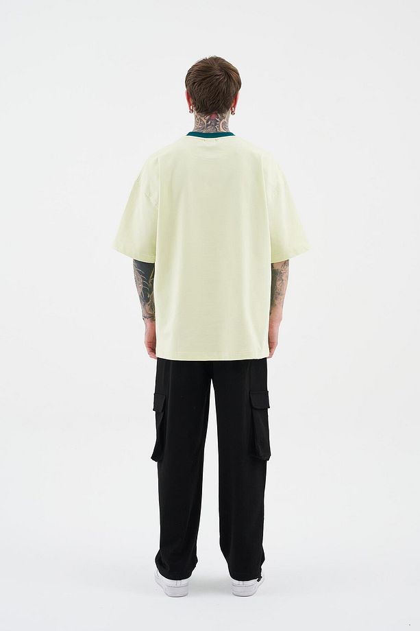 Erkek Colored And Technical Embroidered Oversize Limon Yeşili Tişört - 6