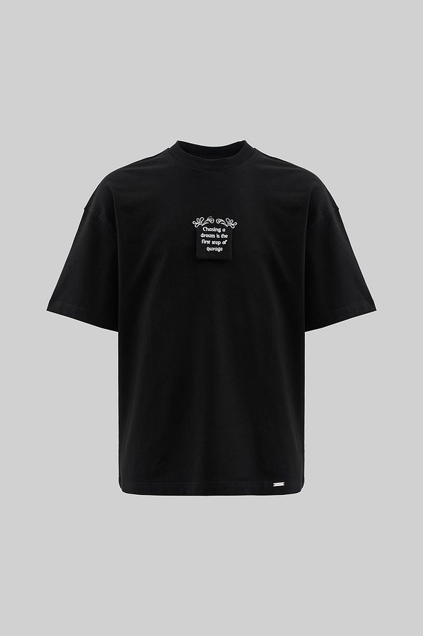 Erkek Flock Printed Oversize Siyah Tişört - 2