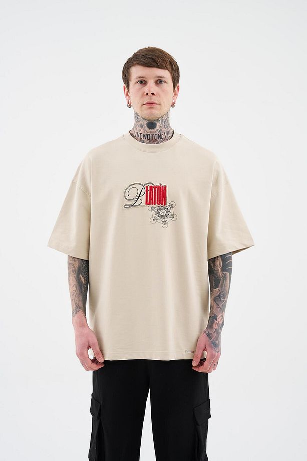 Erkek Platon Oversize Soft Bej Tişört - 5