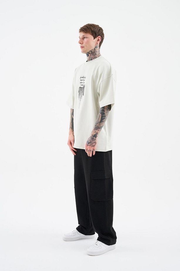 Erkek Printed And Zebra Oversize Uzay Grisi Tişört - 7