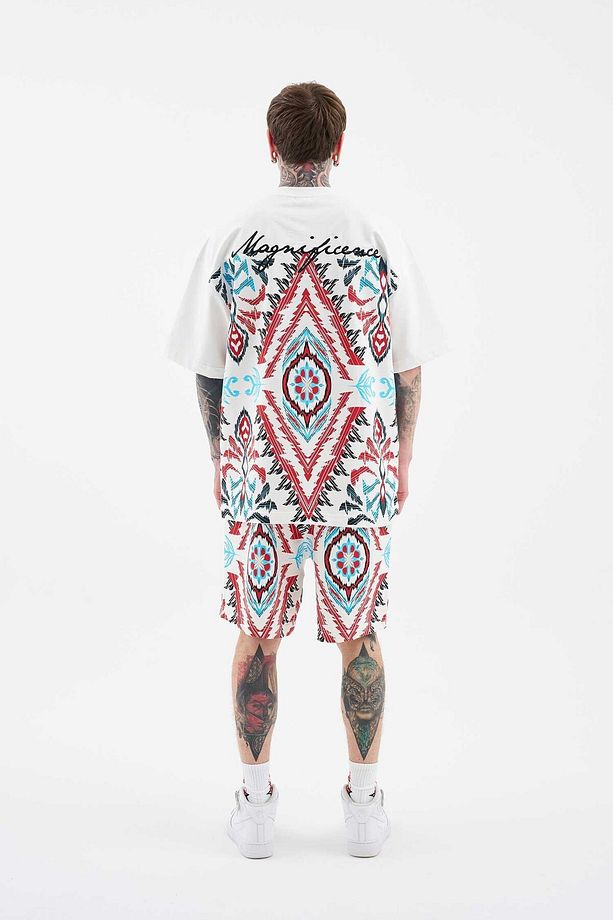 Erkek Ethnical Printed And Embroidered Tişört Ecru - 7