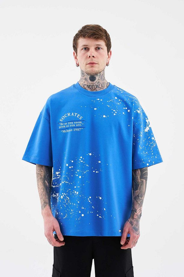 Erkek Philosophers Oversize Soft Mavi Tişört - 3