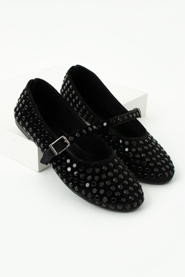 Women's Black Stone Ballet Shoes with Hard Hats Mary Jane Sares Black