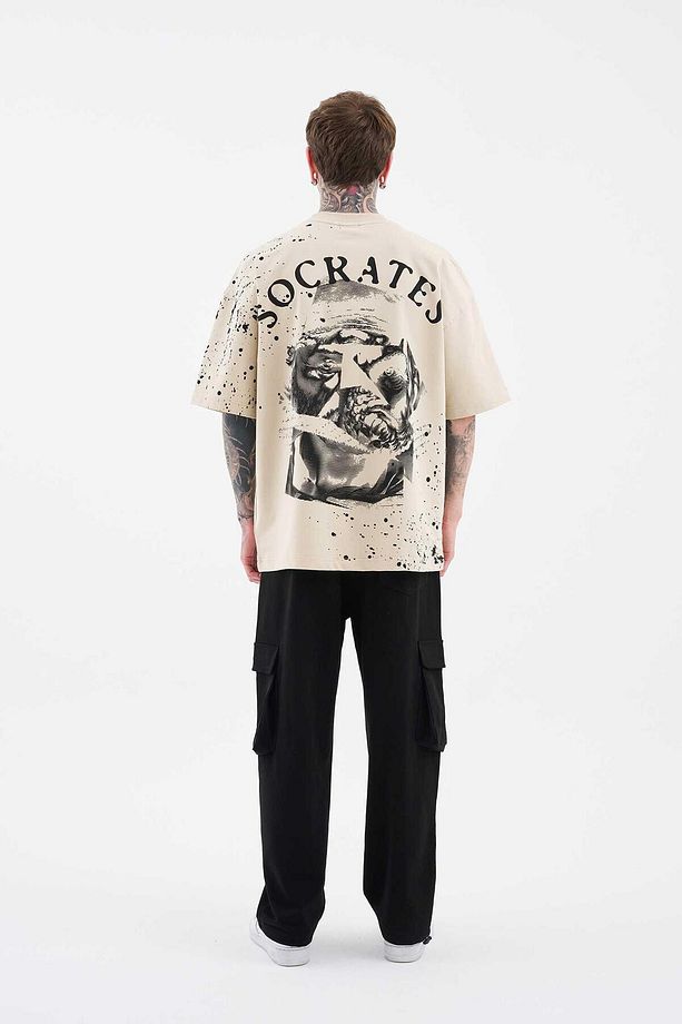 Erkek Philosophers Oversize Soft Bej Tişört - 8
