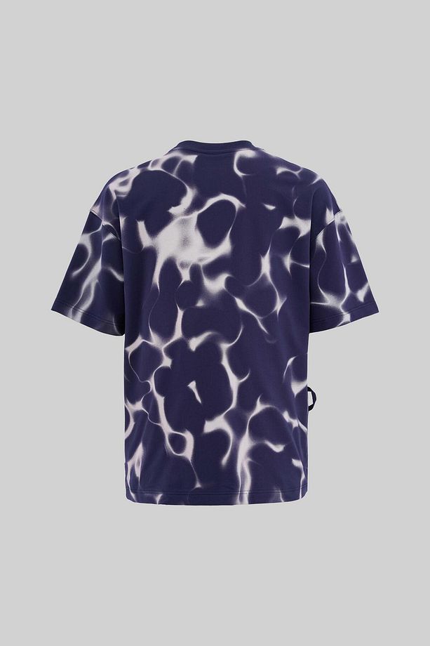 Erkek All Over Abstract Pattern Printed Oversize Lacivert Tişört - 4