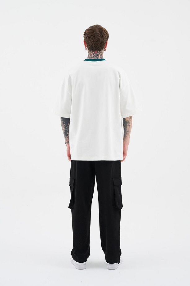 Erkek Colored And Technical Embroidered Oversize Ekru Tişört - 6