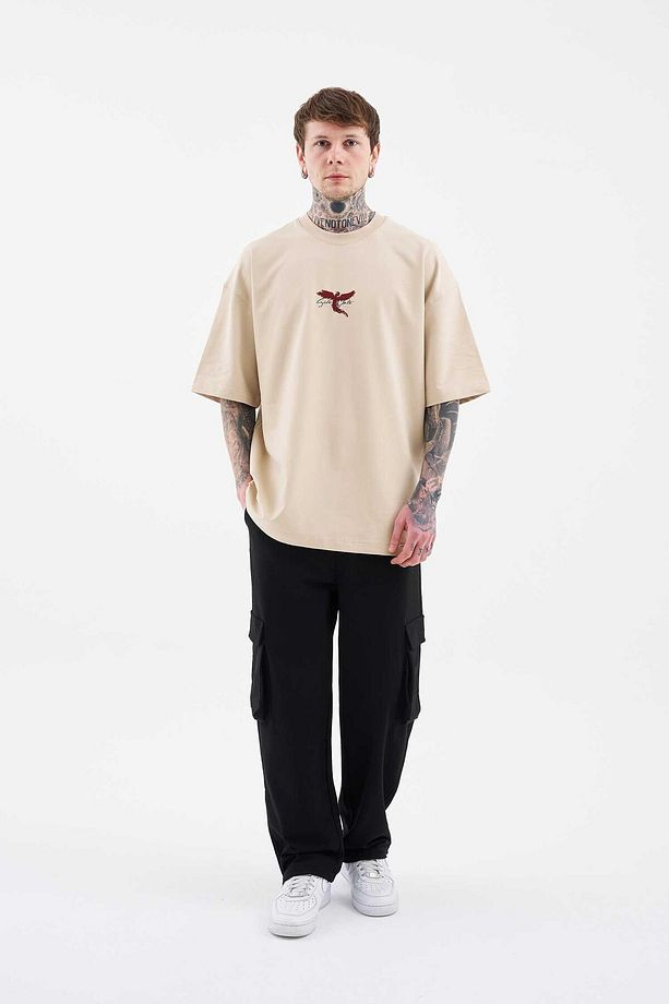 Erkek Anka Printed Oversize Soft Bej Tişört - 7