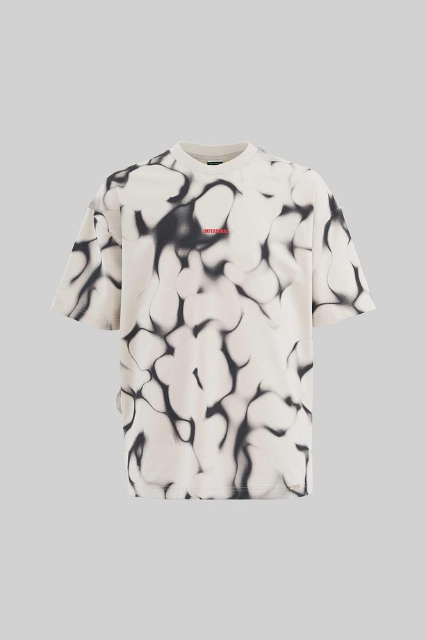 Erkek All Over Abstract Pattern Printed Oversize Uzay Grisi Tişört - 1